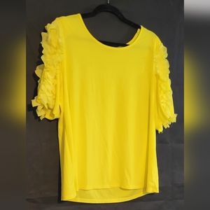 classic crew neck jersey top with ruffles
